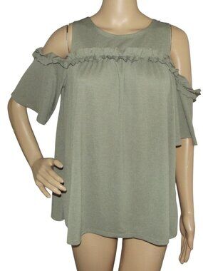 LC Lauren Conrad Blouse Womens Size Small green textured off cold shoulder
